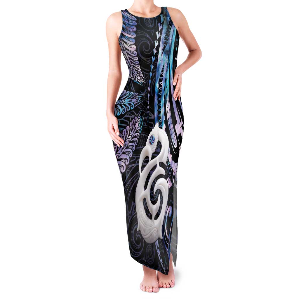 New Zealand Aotearoa Family Matching Tank Maxi Dress and Hawaiian Shirt Maori Hei Manaia Purple Paua Shell