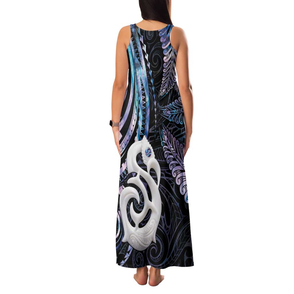New Zealand Aotearoa Family Matching Tank Maxi Dress and Hawaiian Shirt Maori Hei Manaia Purple Paua Shell
