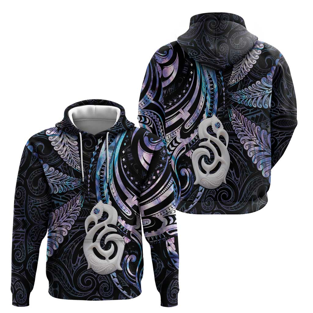 New Zealand Aotearoa Hoodie Maori Hei Manaia Purple Paua Shell