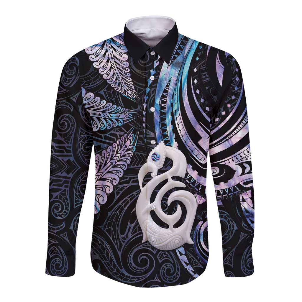 New Zealand Aotearoa Long Sleeve Button Shirt Maori Hei Manaia Purple Paua Shell DT04 Unisex Purple - Polynesian Pride