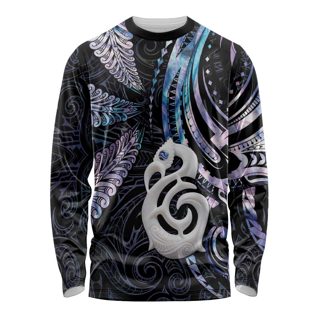 New Zealand Aotearoa Long Sleeve Shirt Maori Hei Manaia Purple Paua Shell DT04 Unisex Purple - Polynesian Pride