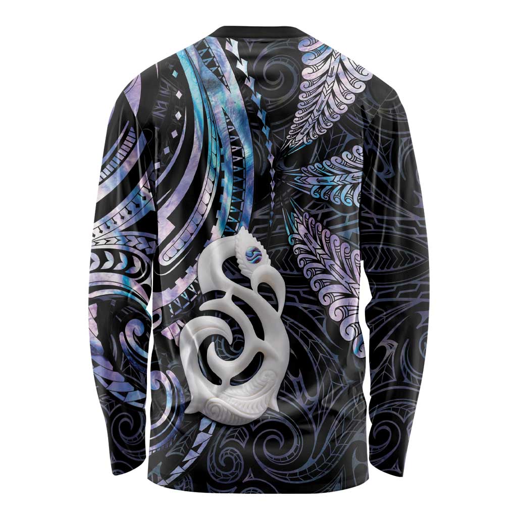 New Zealand Aotearoa Long Sleeve Shirt Maori Hei Manaia Purple Paua Shell DT04 - Polynesian Pride