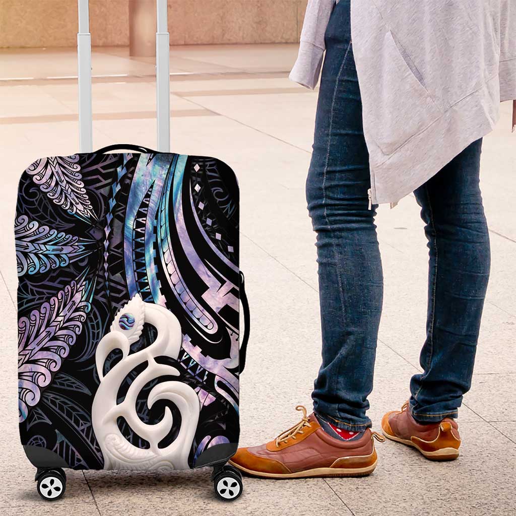 New Zealand Aotearoa Luggage Cover Maori Hei Manaia Purple Paua Shell