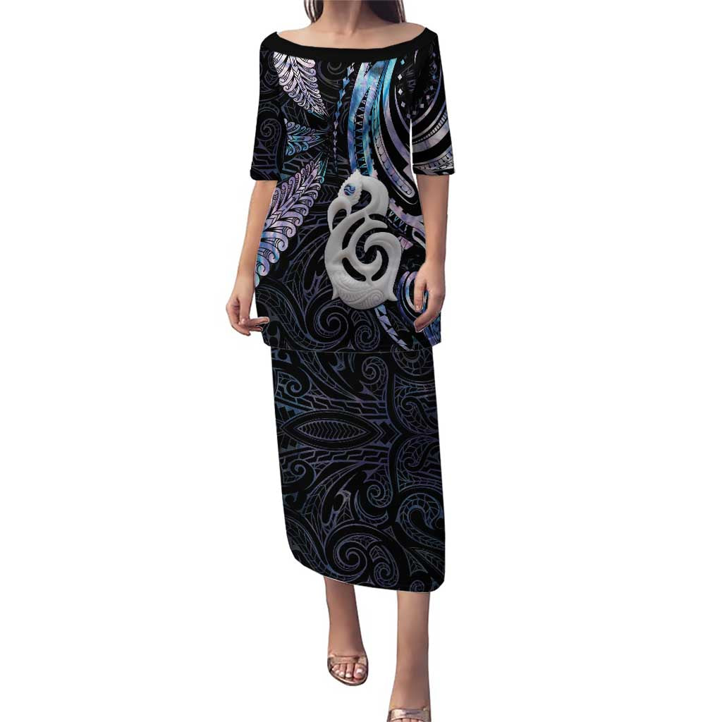 New Zealand Aotearoa Puletasi Maori Hei Manaia Purple Paua Shell DT04 Long Dress Purple - Polynesian Pride