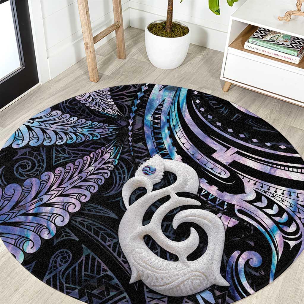 New Zealand Aotearoa Round Carpet Maori Hei Manaia Purple Paua Shell