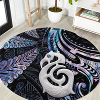 New Zealand Aotearoa Round Carpet Maori Hei Manaia Purple Paua Shell