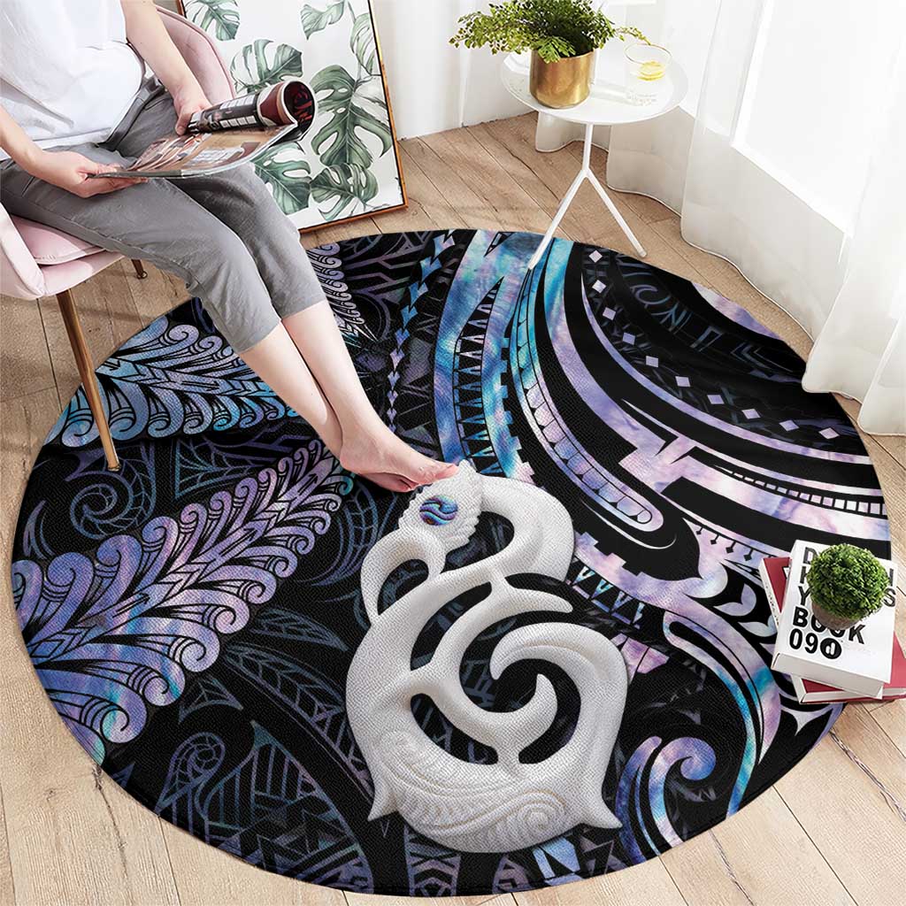 New Zealand Aotearoa Round Carpet Maori Hei Manaia Purple Paua Shell