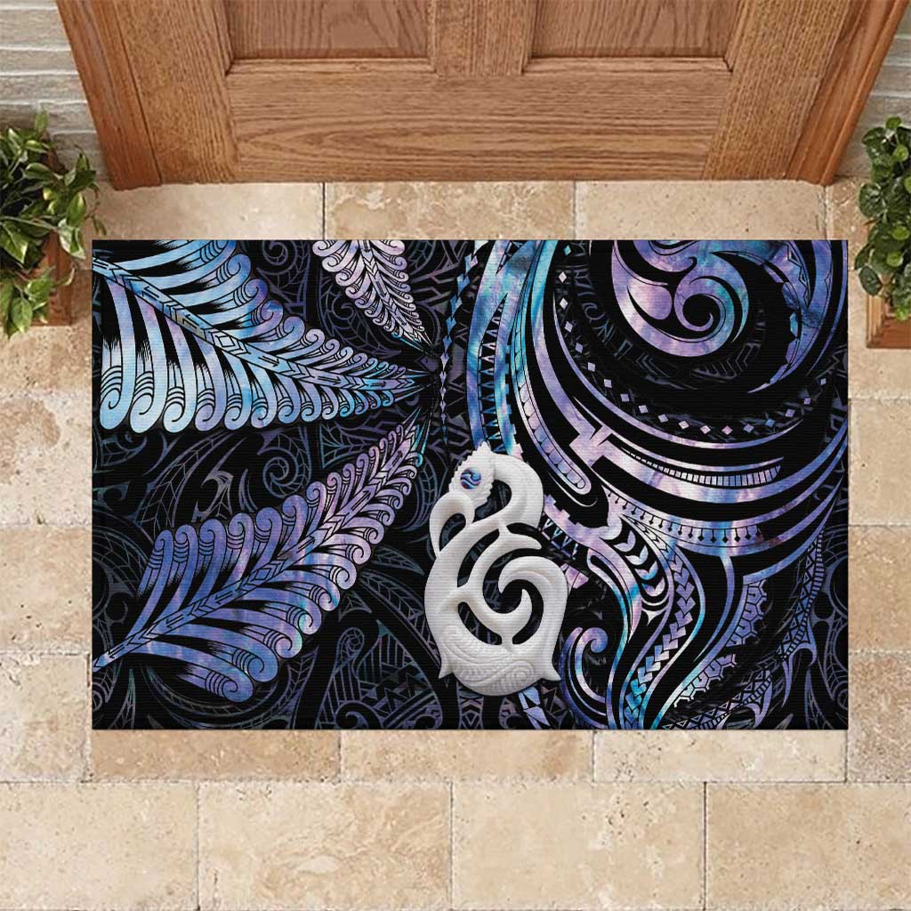 New Zealand Aotearoa Rubber Doormat Maori Hei Manaia Purple Paua Shell DT04 Purple - Polynesian Pride