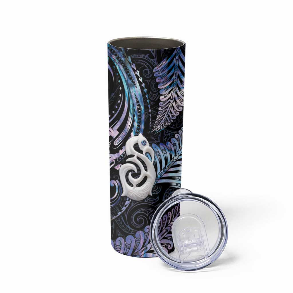 New Zealand Aotearoa Skinny Tumbler Maori Hei Manaia Purple Paua Shell