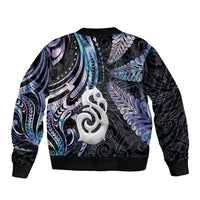 New Zealand Aotearoa Sleeve Zip Bomber Jacket Maori Hei Manaia Purple Paua Shell