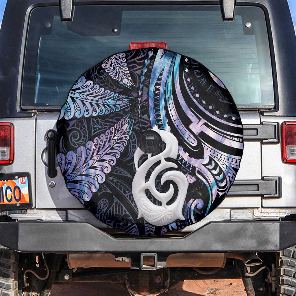 New Zealand Aotearoa Spare Tire Cover Maori Hei Manaia Purple Paua Shell