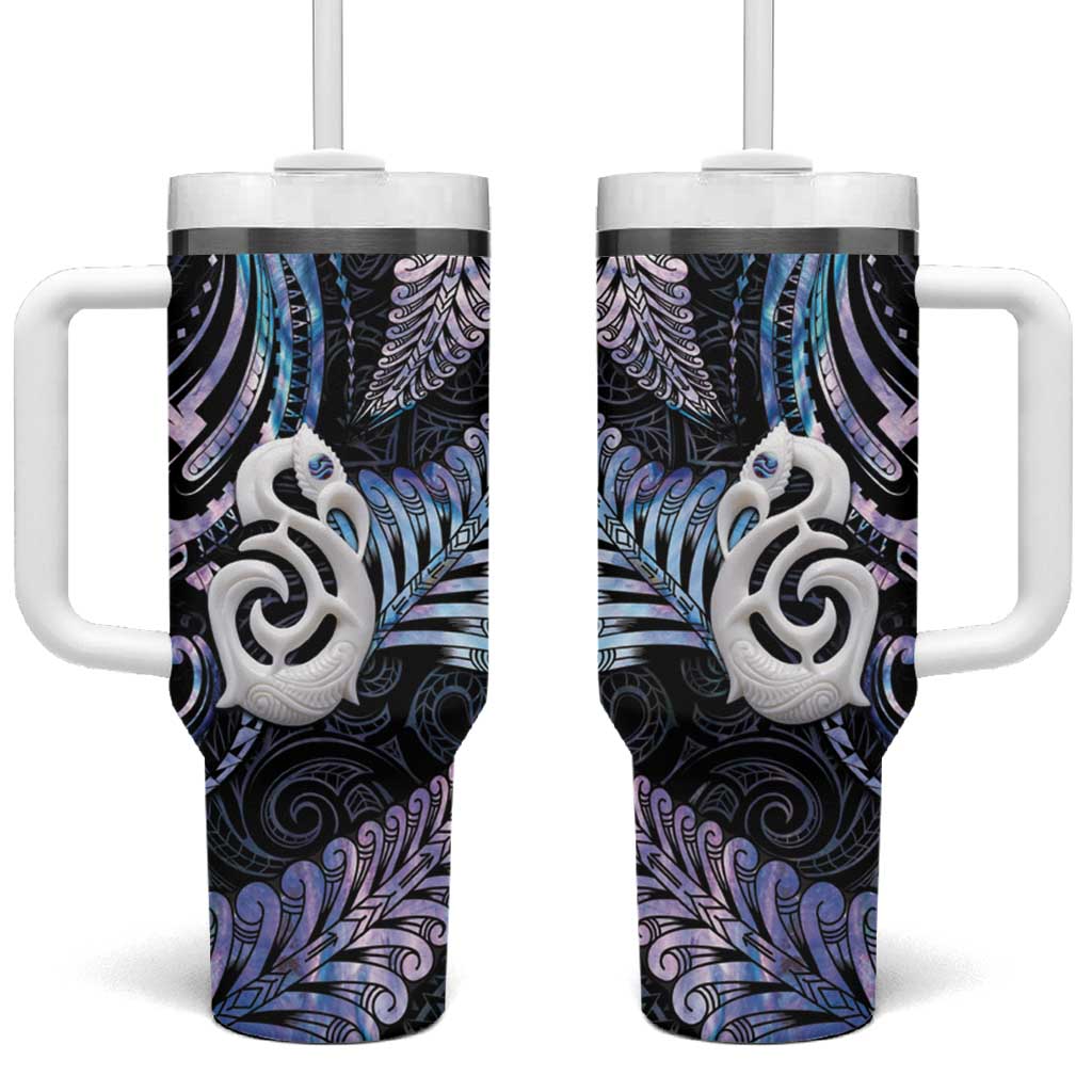 New Zealand Aotearoa Tumbler With Handle Maori Hei Manaia Purple Paua Shell DT04 One Size: 40 oz Purple - Polynesian Pride