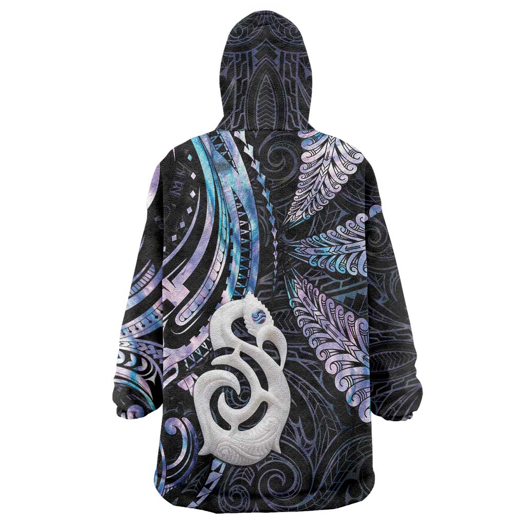 New Zealand Aotearoa Wearable Blanket Hoodie Maori Hei Manaia Purple Paua Shell DT04 - Polynesian Pride