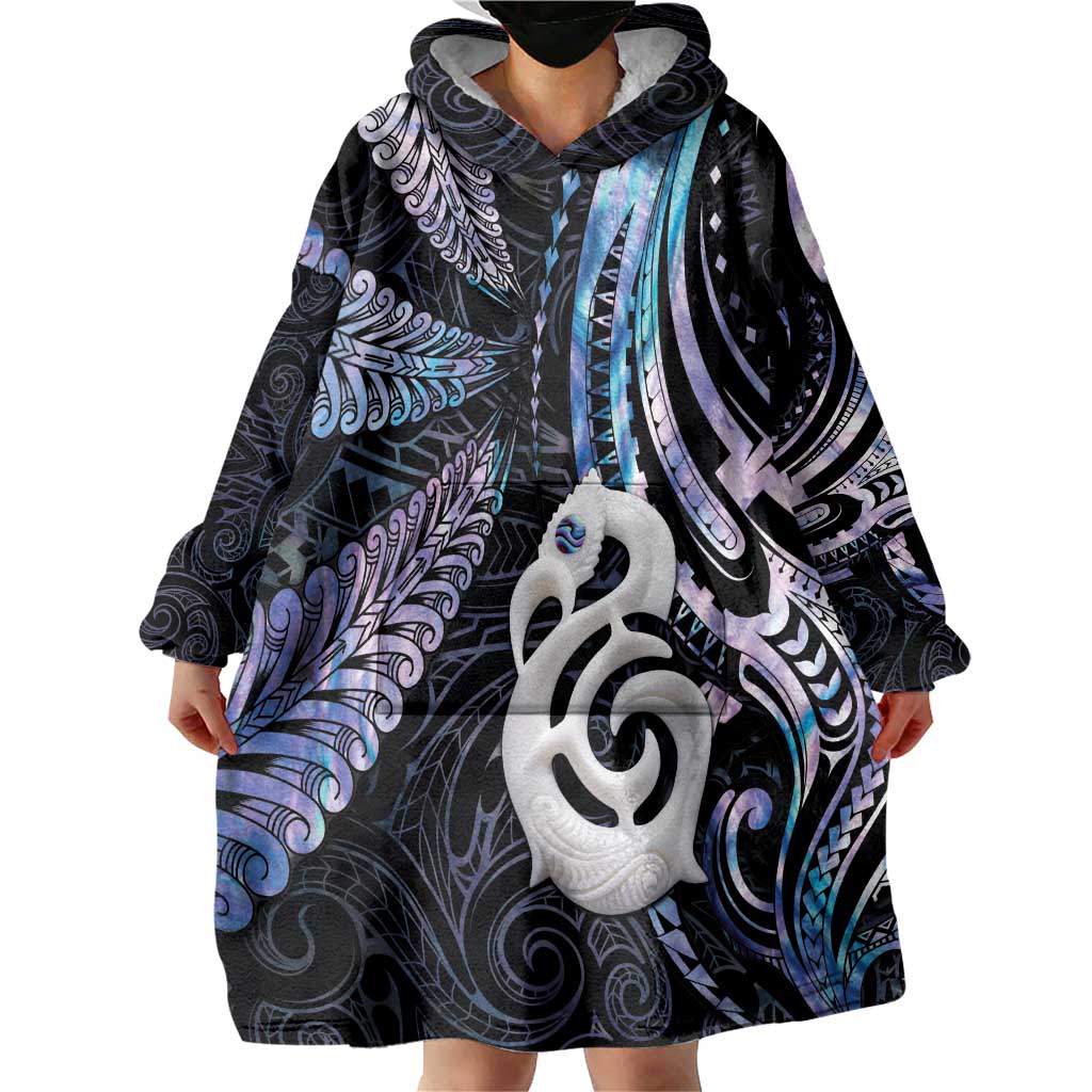 New Zealand Aotearoa Wearable Blanket Hoodie Maori Hei Manaia Purple Paua Shell DT04 - Polynesian Pride