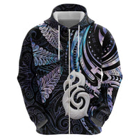 New Zealand Aotearoa Zip Hoodie Maori Hei Manaia Purple Paua Shell