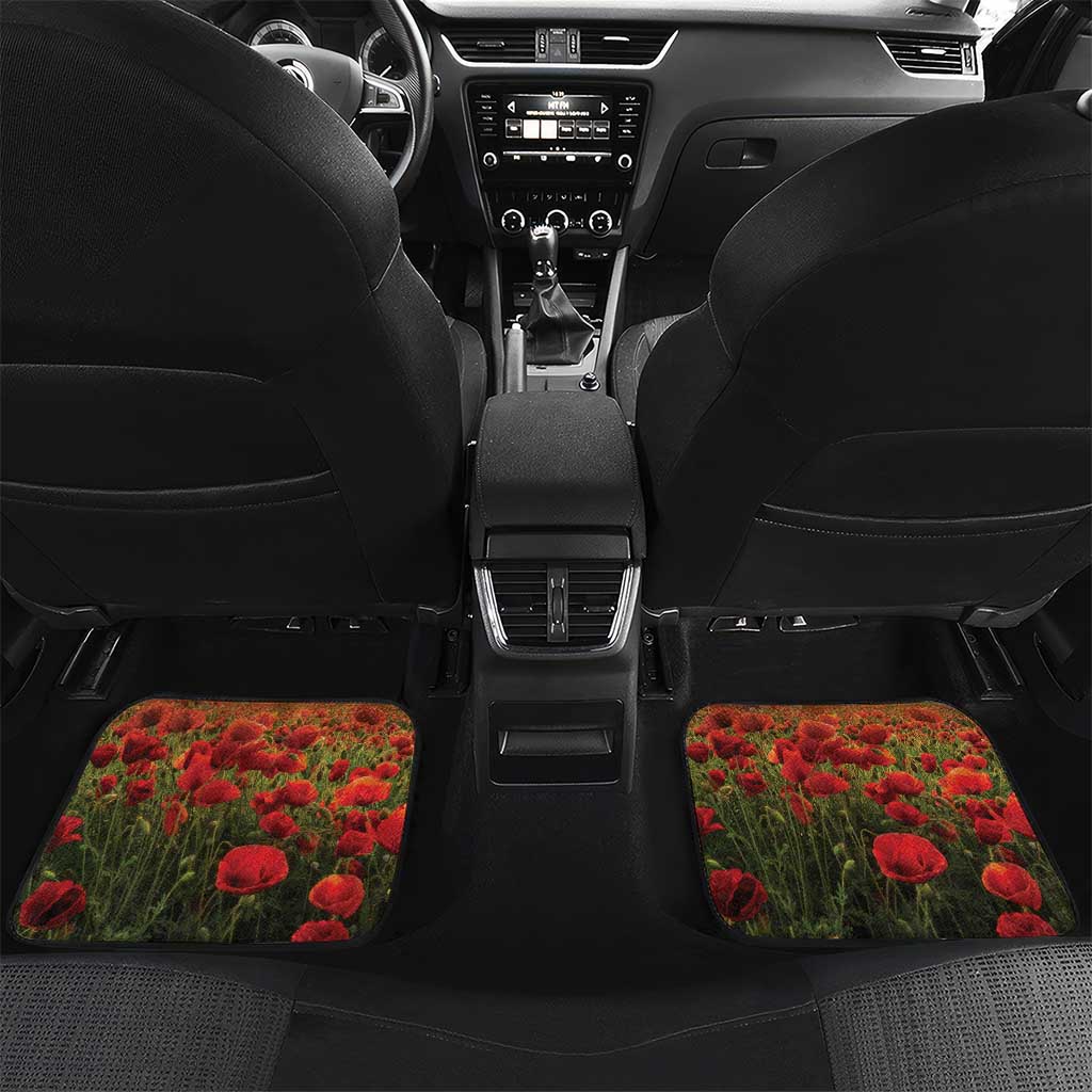 New Zealand ANZAC Day Car Mats The Ode Remembrance And Poppy DT04 Set 2pcs - Back Yellow - Polynesian Pride