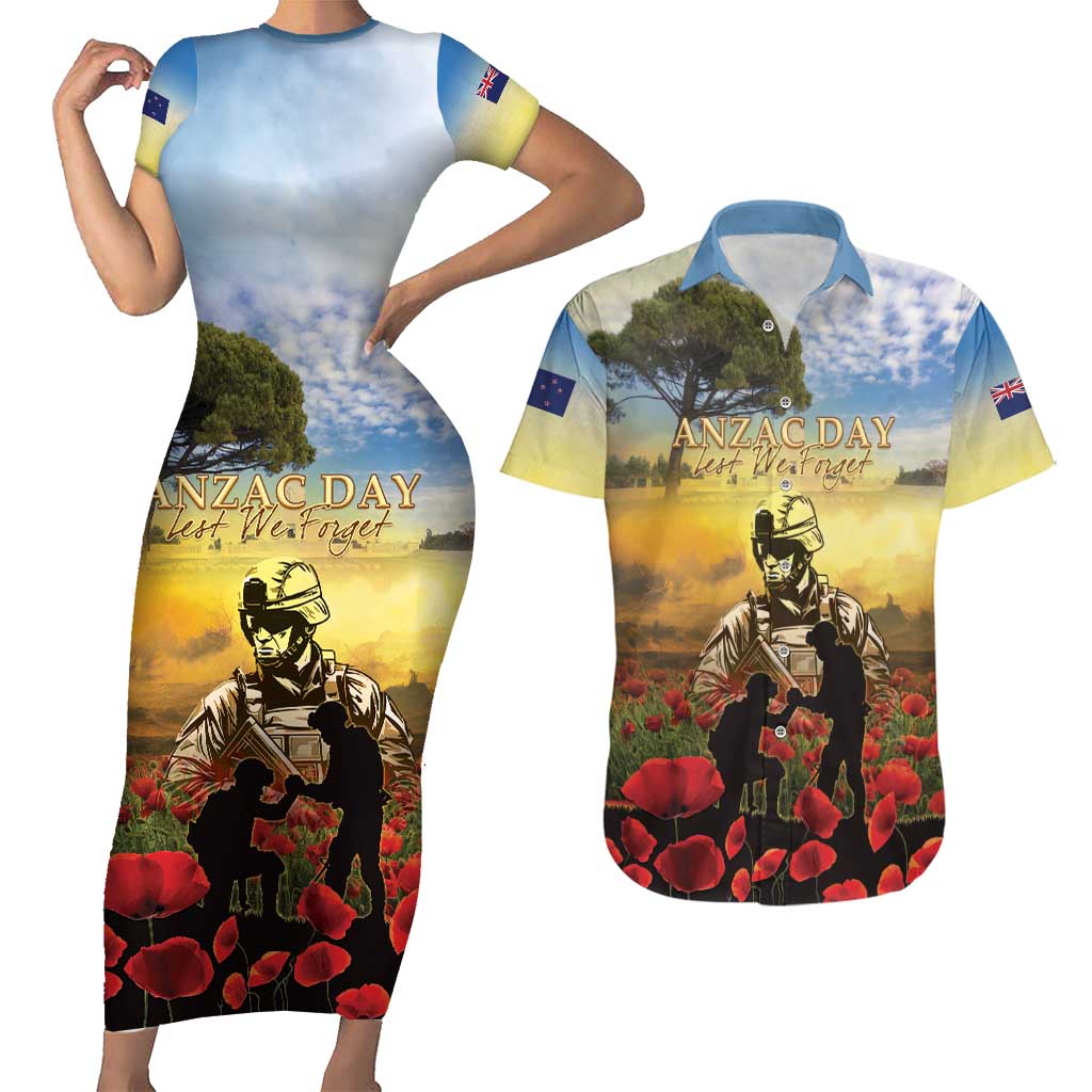 New Zealand ANZAC Day Couples Matching Short Sleeve Bodycon Dress and Hawaiian Shirt The Ode Remembrance And Poppy DT04 Yellow - Polynesian Pride