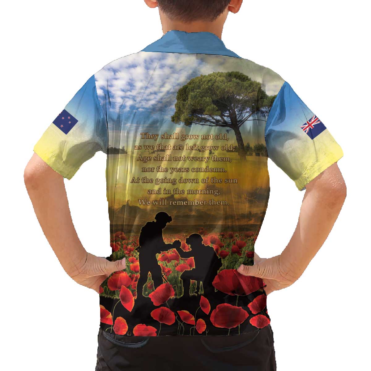 New Zealand ANZAC Day Family Matching Off The Shoulder Long Sleeve Dress and Hawaiian Shirt The Ode Remembrance And Poppy