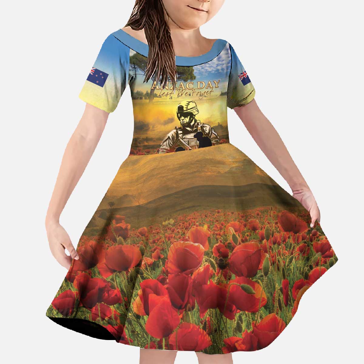 New Zealand ANZAC Day Family Matching Off The Shoulder Long Sleeve Dress and Hawaiian Shirt The Ode Remembrance And Poppy
