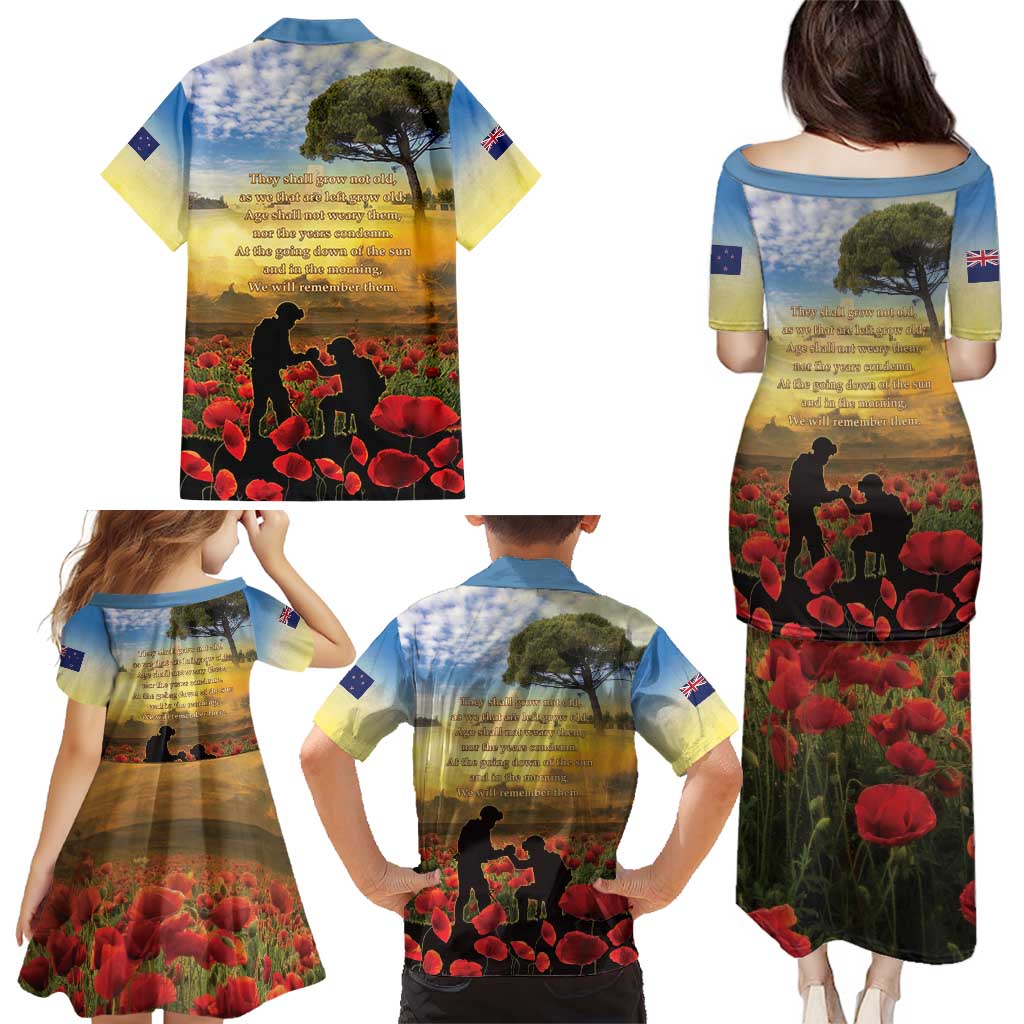 New Zealand ANZAC Day Family Matching Puletasi and Hawaiian Shirt The Ode Remembrance And Poppy