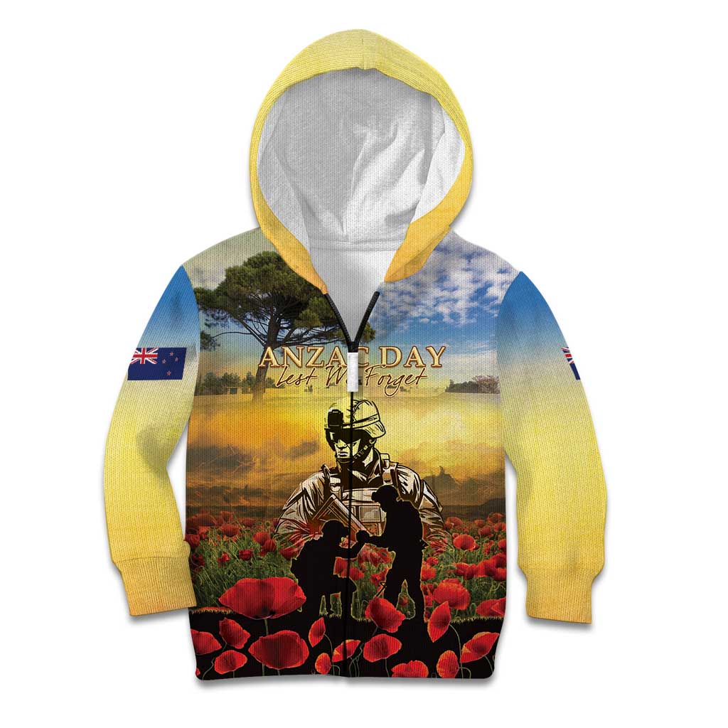 New Zealand ANZAC Day Kid Hoodie The Ode Remembrance And Poppy
