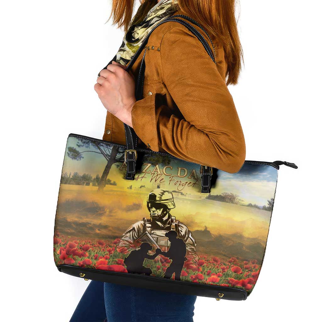 New Zealand ANZAC Day Leather Tote Bag The Ode Remembrance And Poppy DT04 Yellow - Polynesian Pride