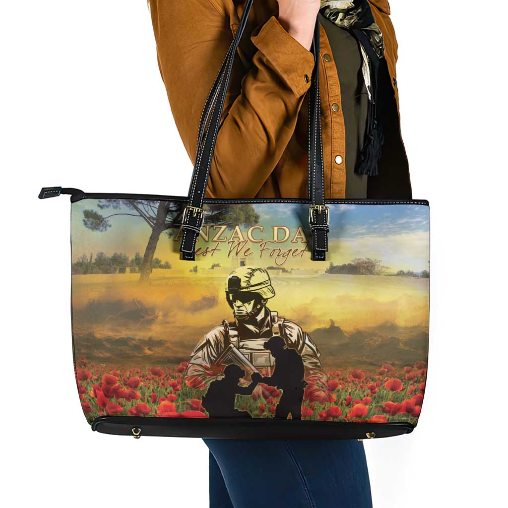 New Zealand ANZAC Day Leather Tote Bag The Ode Remembrance And Poppy DT04 - Polynesian Pride