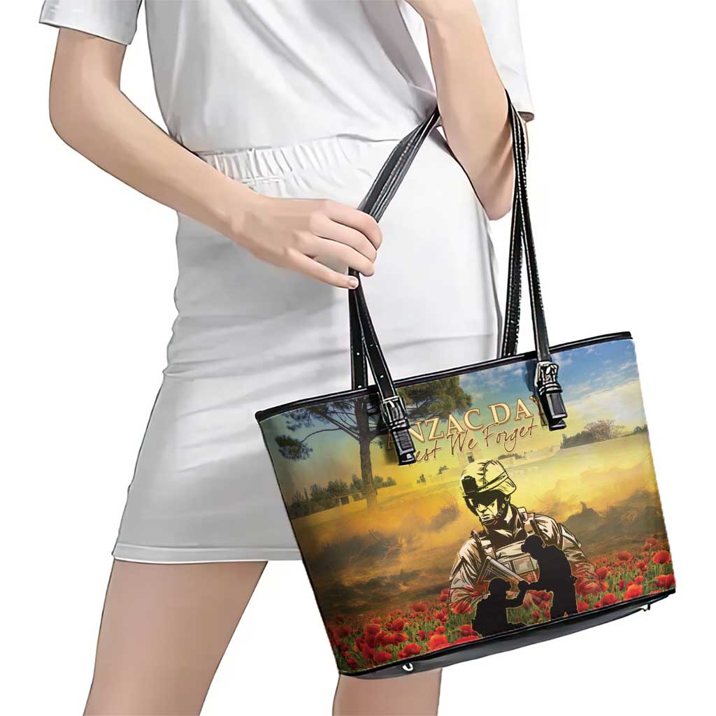 New Zealand ANZAC Day Leather Tote Bag The Ode Remembrance And Poppy DT04 - Polynesian Pride