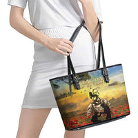 New Zealand ANZAC Day Leather Tote Bag The Ode Remembrance And Poppy DT04 - Polynesian Pride