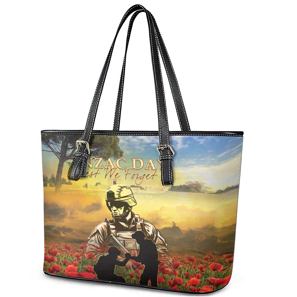 New Zealand ANZAC Day Leather Tote Bag The Ode Remembrance And Poppy DT04 - Polynesian Pride