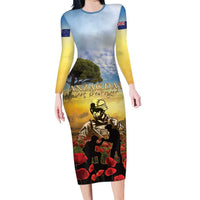 New Zealand ANZAC Day Long Sleeve Bodycon Dress The Ode Remembrance And Poppy