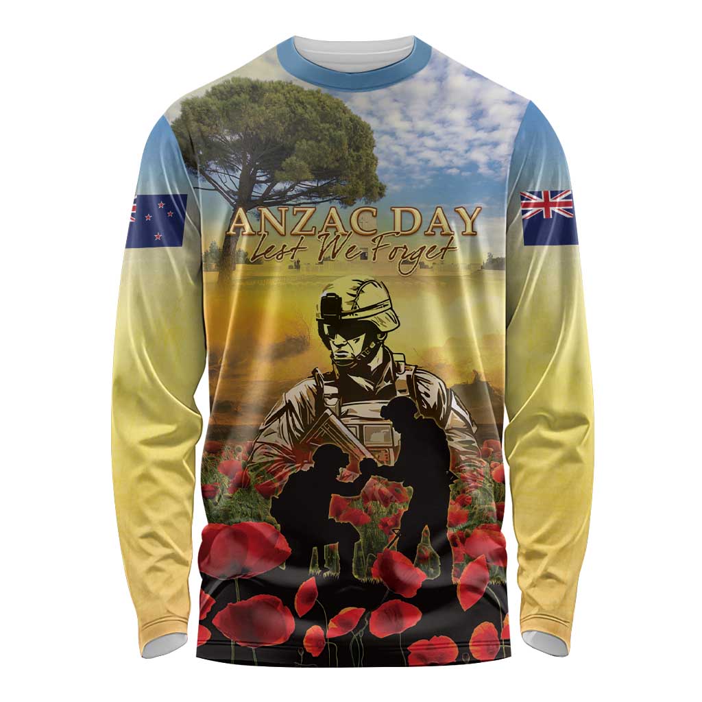 New Zealand ANZAC Day Long Sleeve Shirt The Ode Remembrance And Poppy DT04 Unisex Yellow - Polynesian Pride