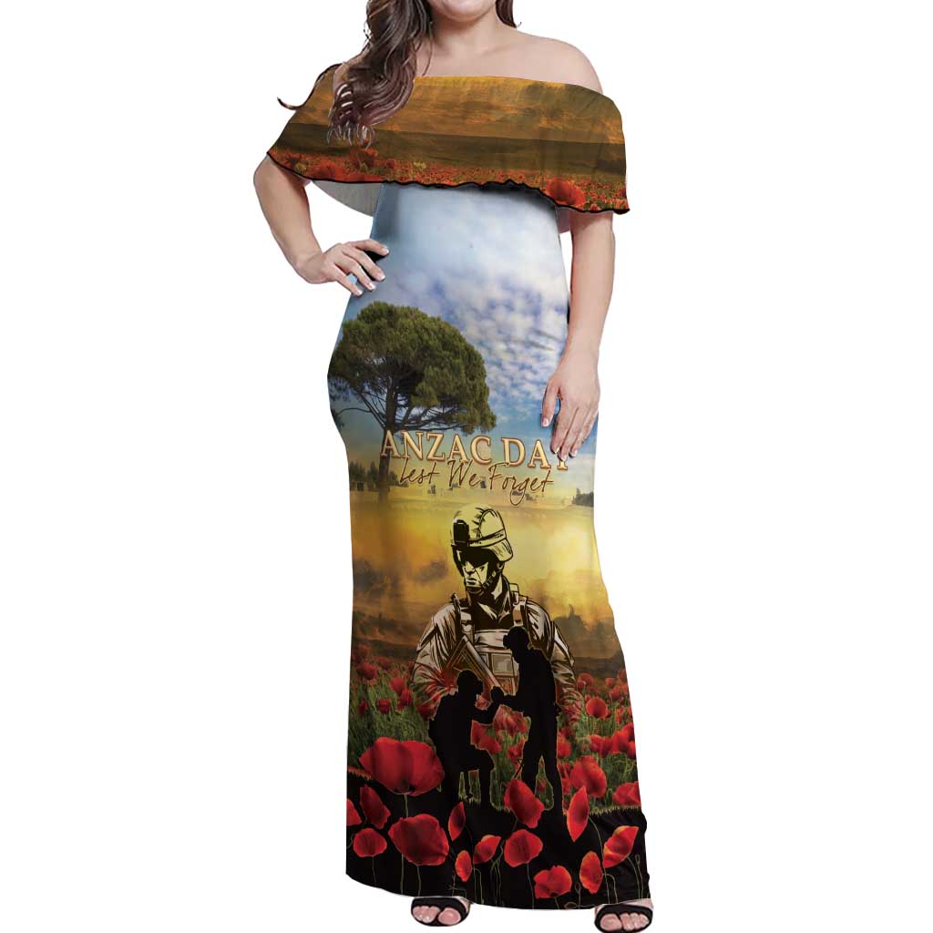 New Zealand ANZAC Day Off Shoulder Maxi Dress The Ode Remembrance And Poppy