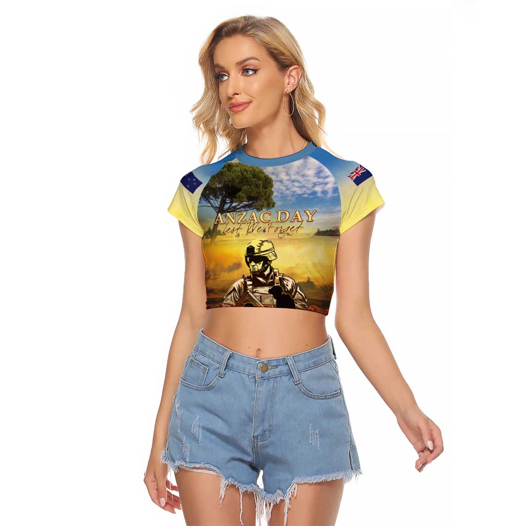 New Zealand ANZAC Day Raglan Cropped T Shirt The Ode Remembrance And Poppy