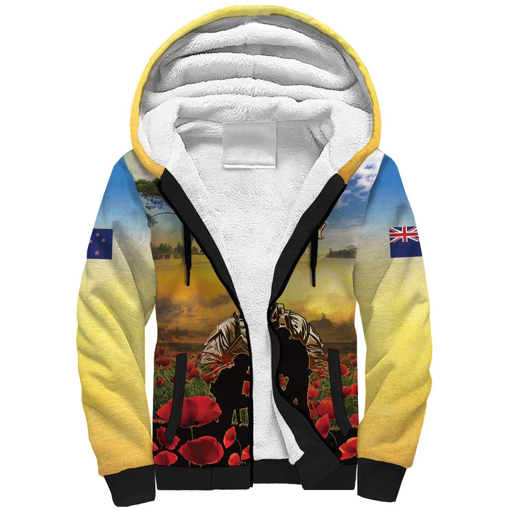 New Zealand ANZAC Day Sherpa Hoodie The Ode Remembrance And Poppy DT04 Unisex Yellow - Polynesian Pride
