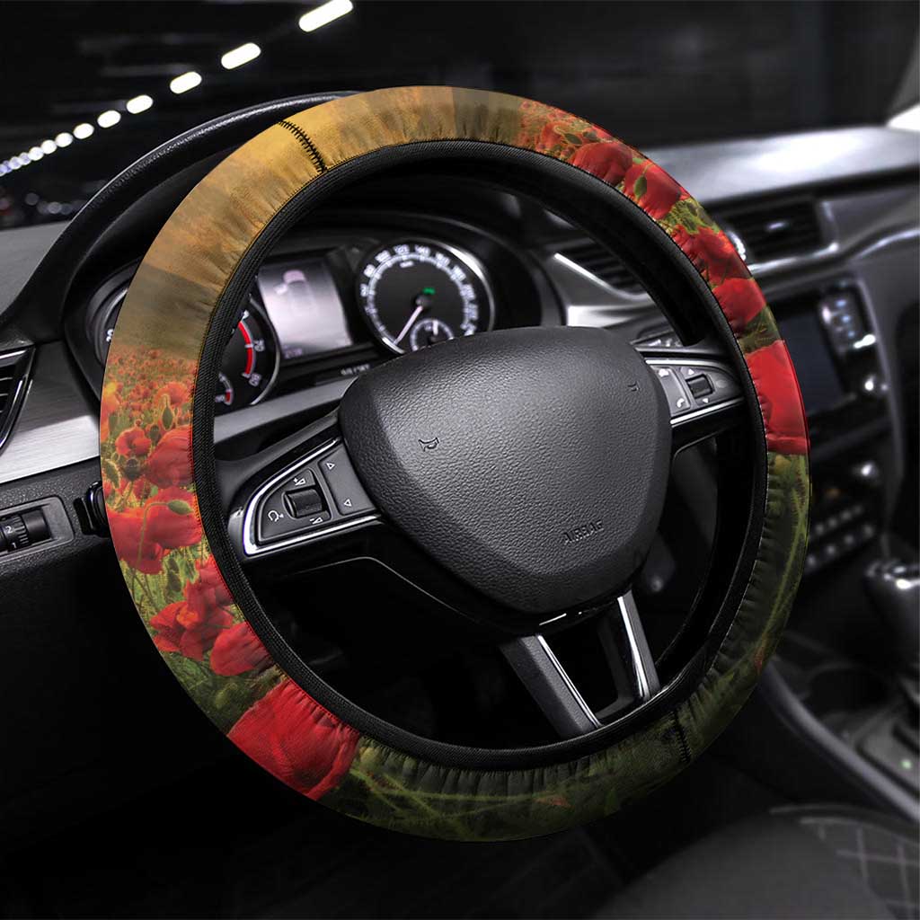 New Zealand ANZAC Day Steering Wheel Cover The Ode Remembrance And Poppy DT04 Universal Fit Yellow - Polynesian Pride