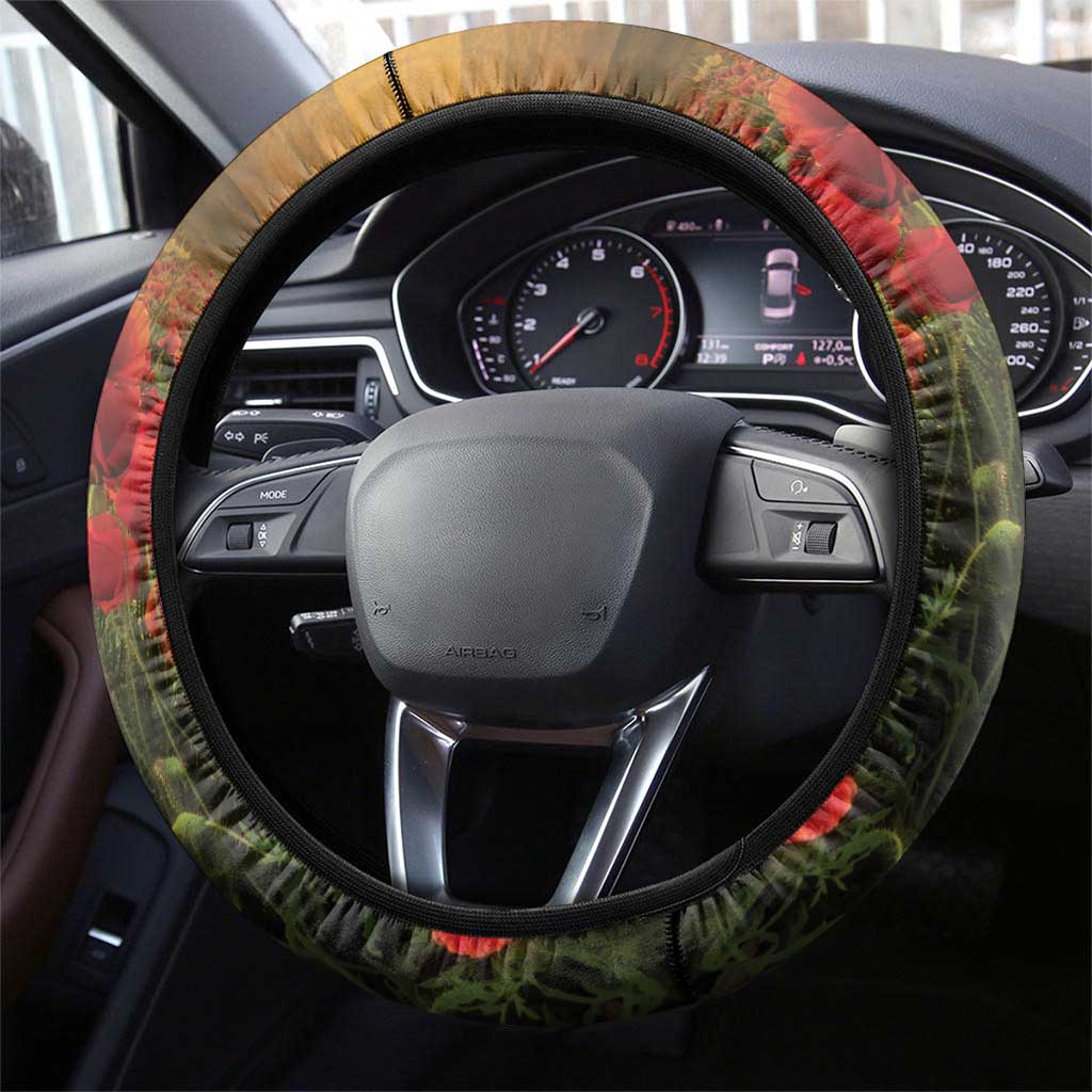 New Zealand ANZAC Day Steering Wheel Cover The Ode Remembrance And Poppy DT04 - Polynesian Pride