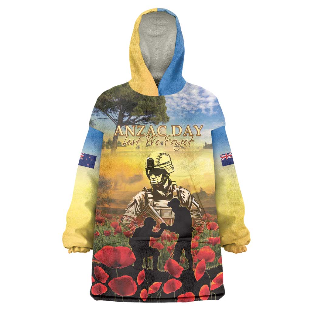 New Zealand ANZAC Day Wearable Blanket Hoodie The Ode Remembrance And Poppy DT04 One Size Yellow - Polynesian Pride