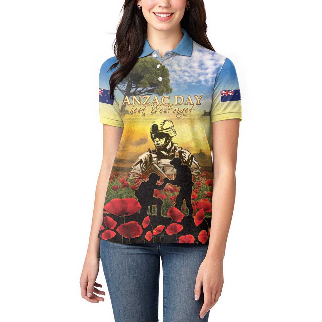 New Zealand ANZAC Day Women Polo Shirt The Ode Remembrance And Poppy