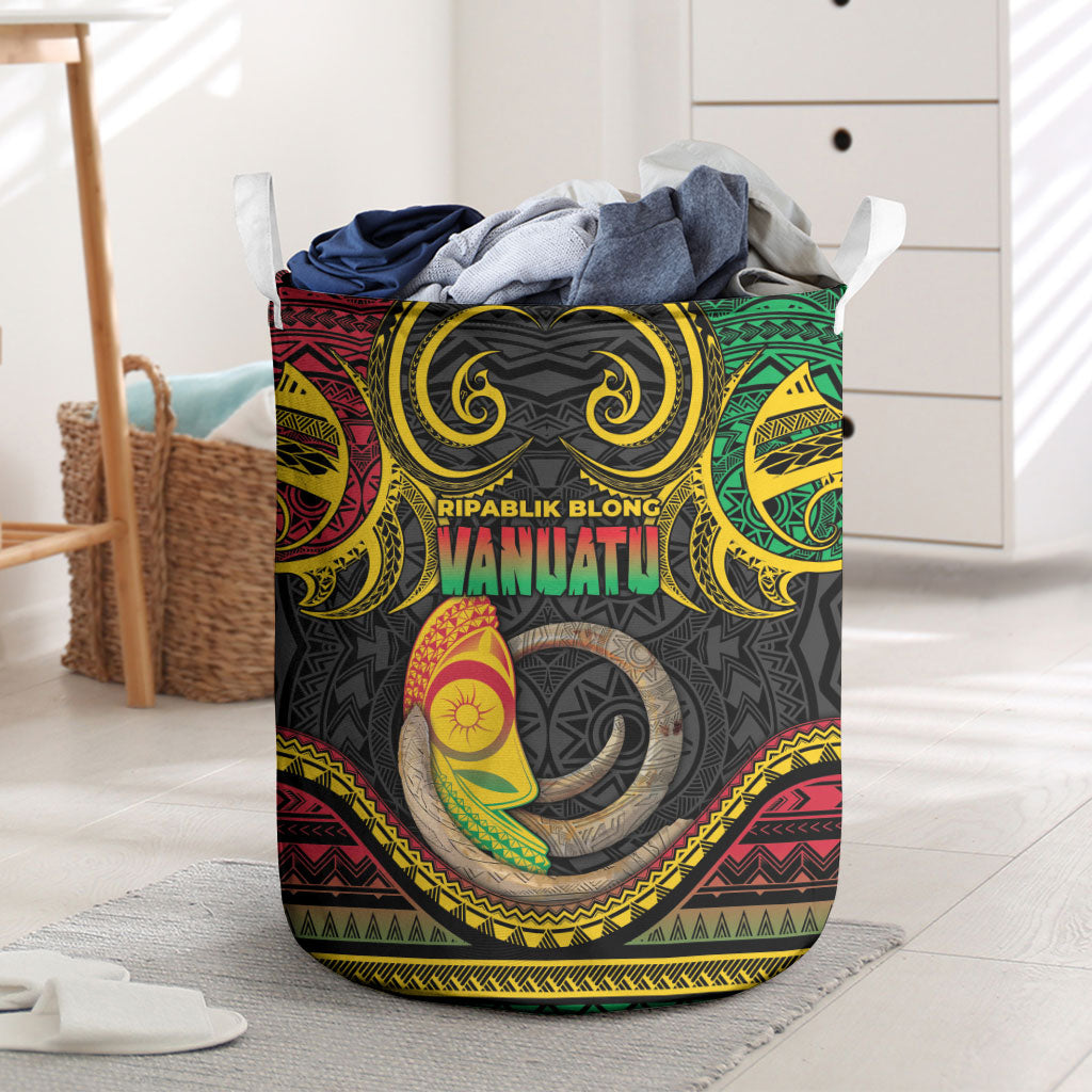 Vanuatu Language Week Laundry Basket Boar Tusk Warrior Tribal Floral Pattern