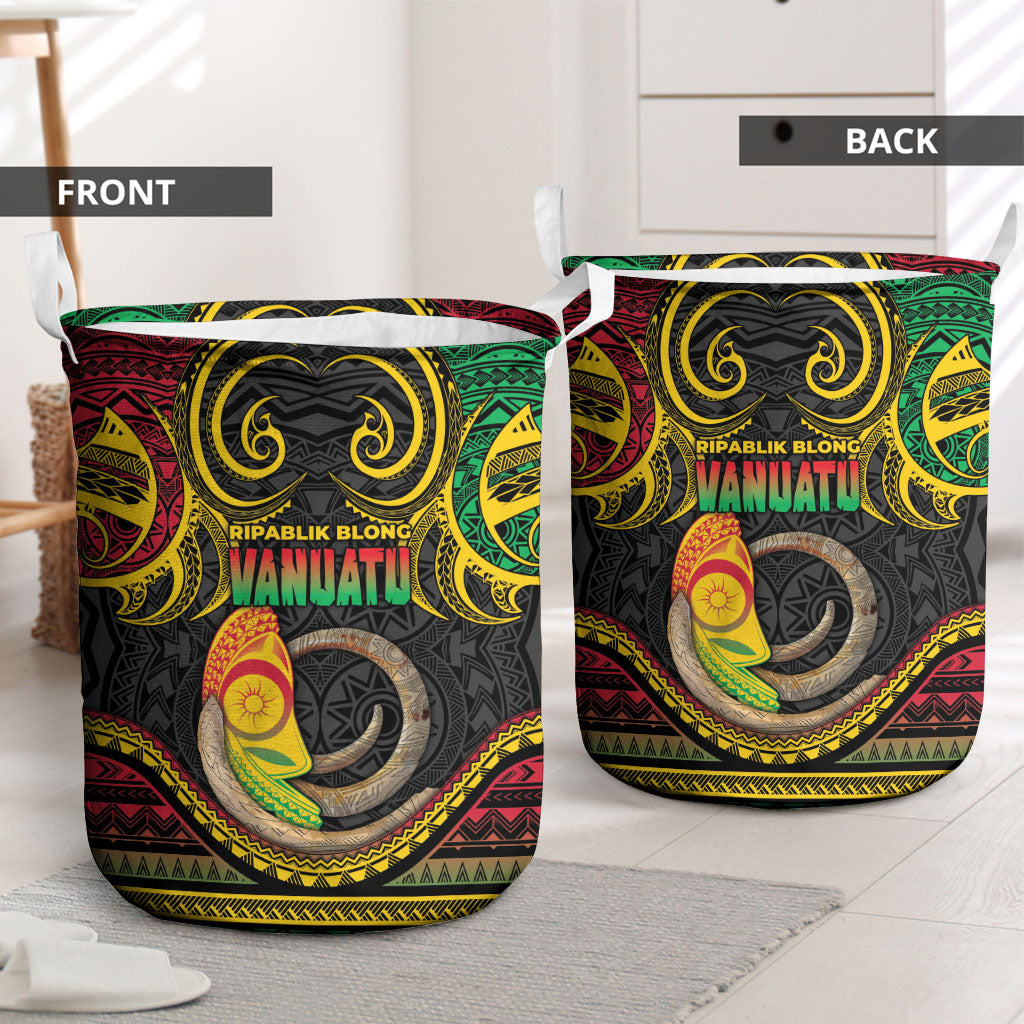 Vanuatu Language Week Laundry Basket Boar Tusk Warrior Tribal Floral Pattern