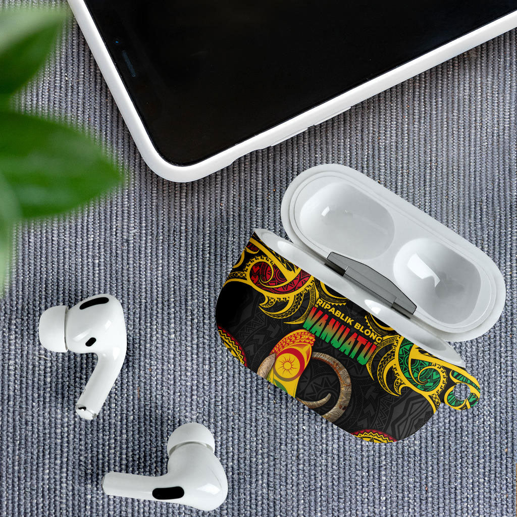 Vanuatu Language Week AirPods Case Boar Tusk Warrior Tribal Floral Pattern