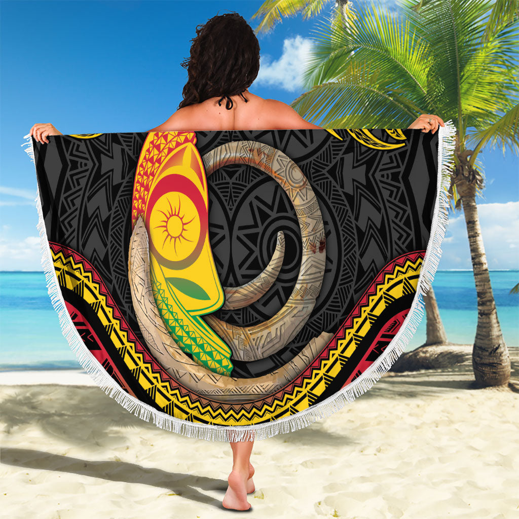 Vanuatu Language Week Beach Blanket Boar Tusk Warrior Tribal Floral Pattern