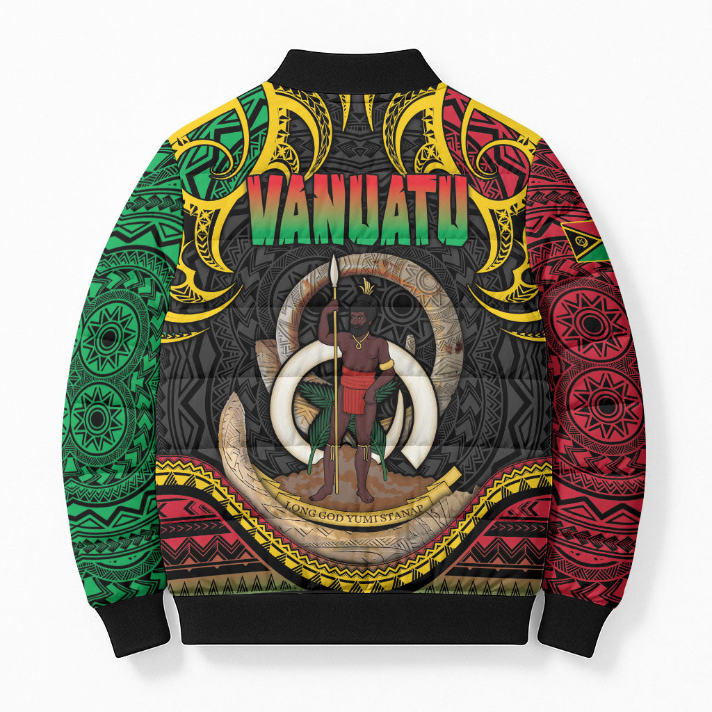 Vanuatu Language Week Bomber Puffer Jacket Boar Tusk Warrior Tribal Floral Pattern