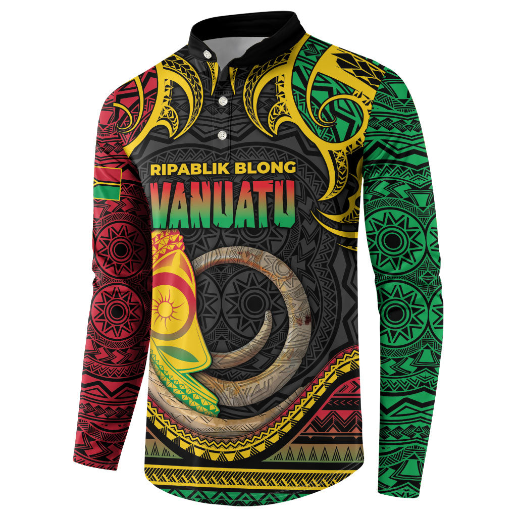 Vanuatu Language Week Button Sweatshirt Boar Tusk Warrior Tribal Floral Pattern