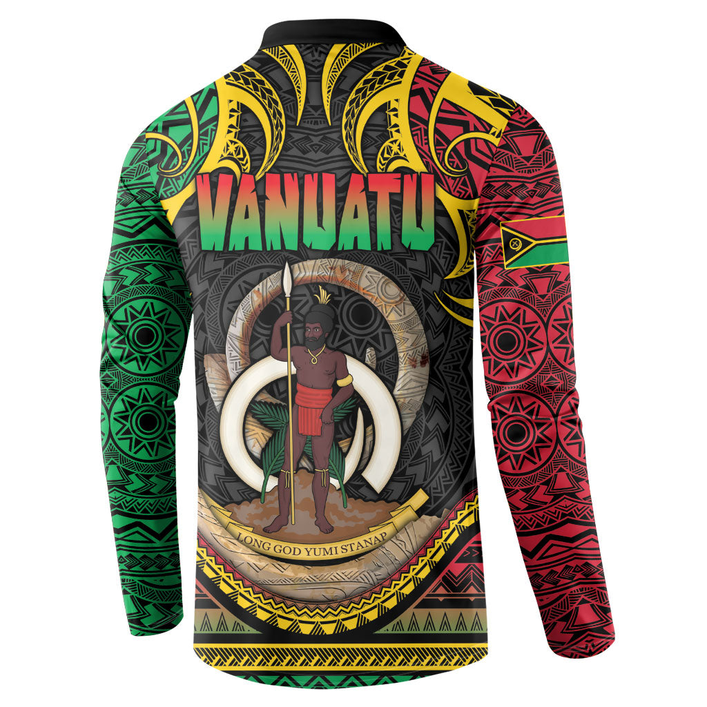 Vanuatu Language Week Button Sweatshirt Boar Tusk Warrior Tribal Floral Pattern