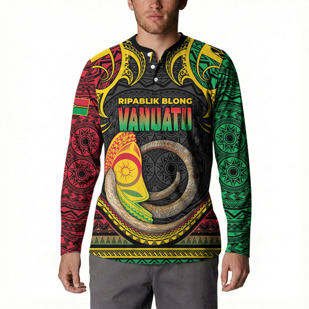 Vanuatu Language Week Button Sweatshirt Boar Tusk Warrior Tribal Floral Pattern