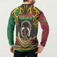Vanuatu Language Week Button Sweatshirt Boar Tusk Warrior Tribal Floral Pattern