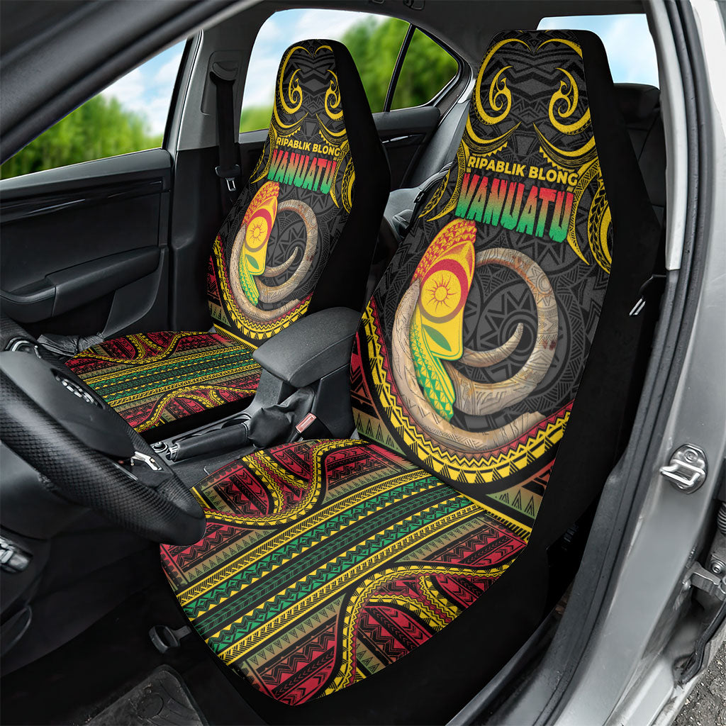 Vanuatu Language Week Car Seat Cover Boar Tusk Warrior Tribal Floral Pattern