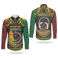 Vanuatu Language Week Couples Matching Tank Maxi Dress and Long Sleeve Button Shirt Boar Tusk Warrior Tribal Floral Pattern